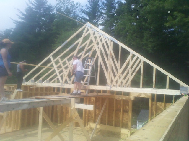 Here you can see we are setting the roof trusses on the garage